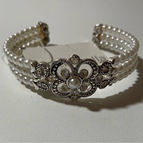 Marvella by Monet faux pearl rhinestone bracelet - Picture 1 of 3